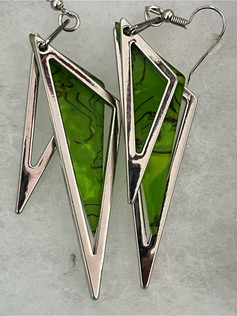 Park Lane Silver-Tone Angular Earrings with Green Inlay